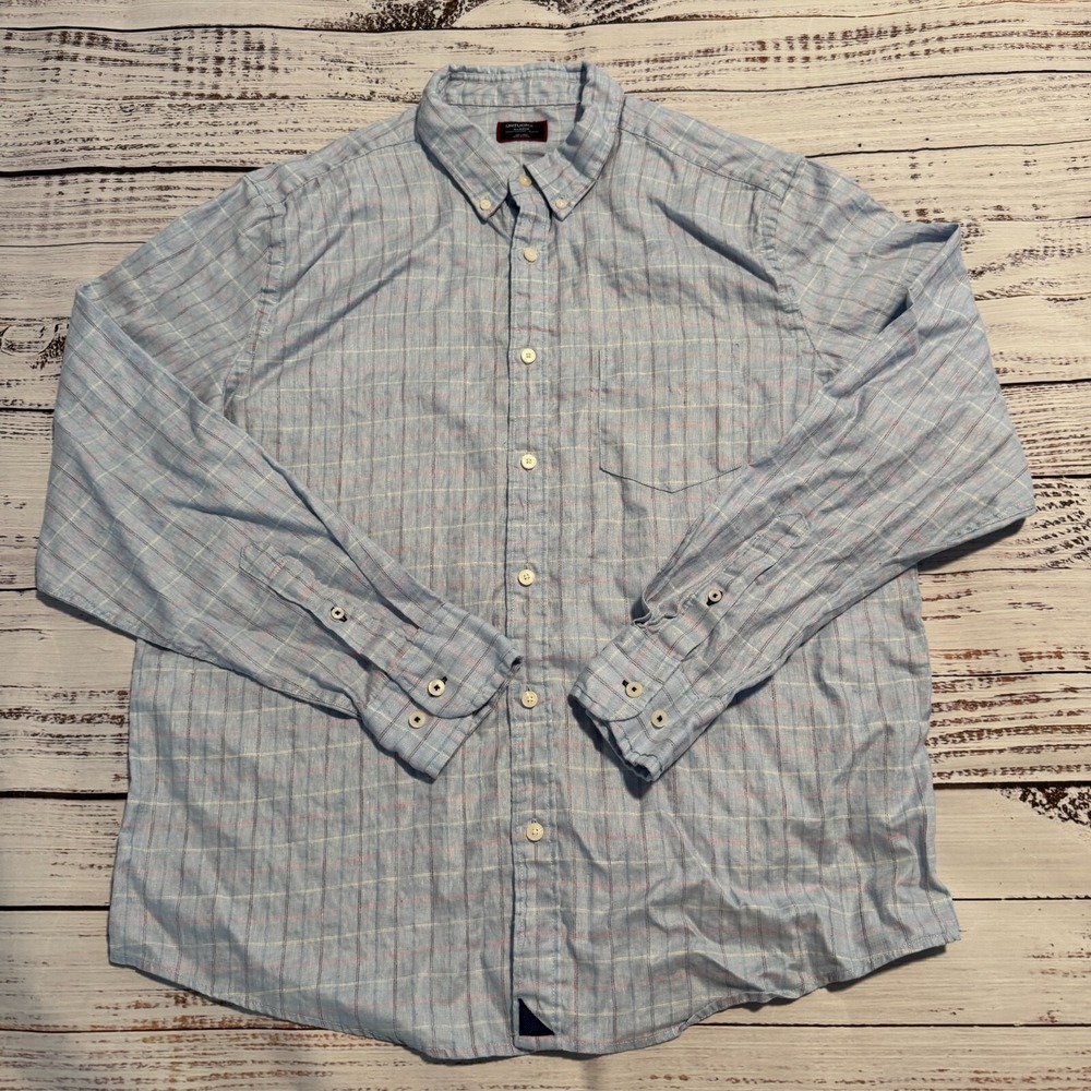 UNTUCKit Foster WR 100% Linen Blue Check  Casual Shirt Slim‎ Men's Size XL